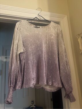 The O Boutique Lilac Plissé Long-Sleeve Blouse